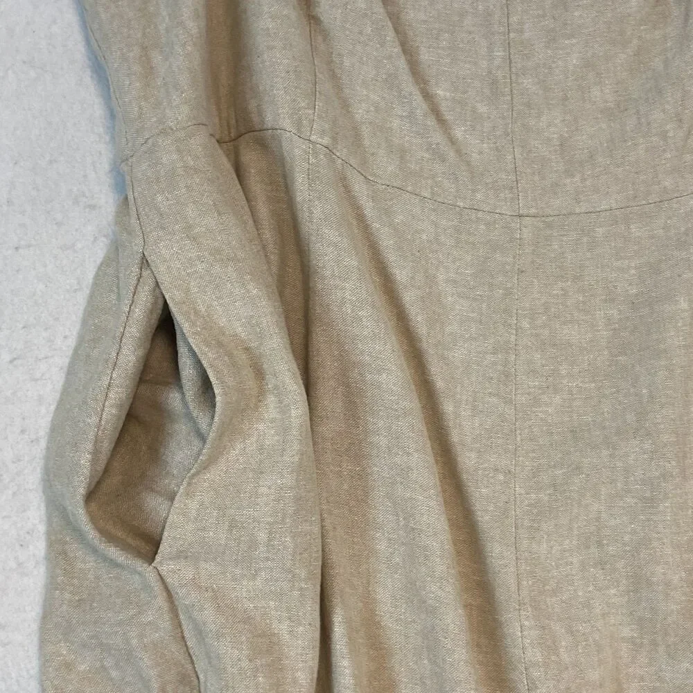 Old‎ Navy Linen Midi Dress Sz XXL Beige Flax Minimalist Capsule Smocked Pockets